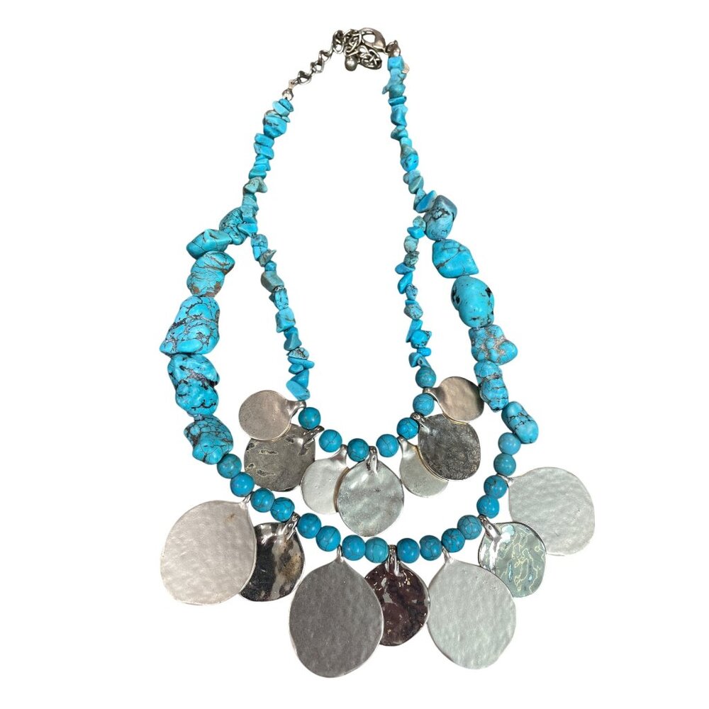Chicos turquoise Gold metal Statement Boho Bib Tribal metal Knecklace SKU 9577 - Picture 8 of 9